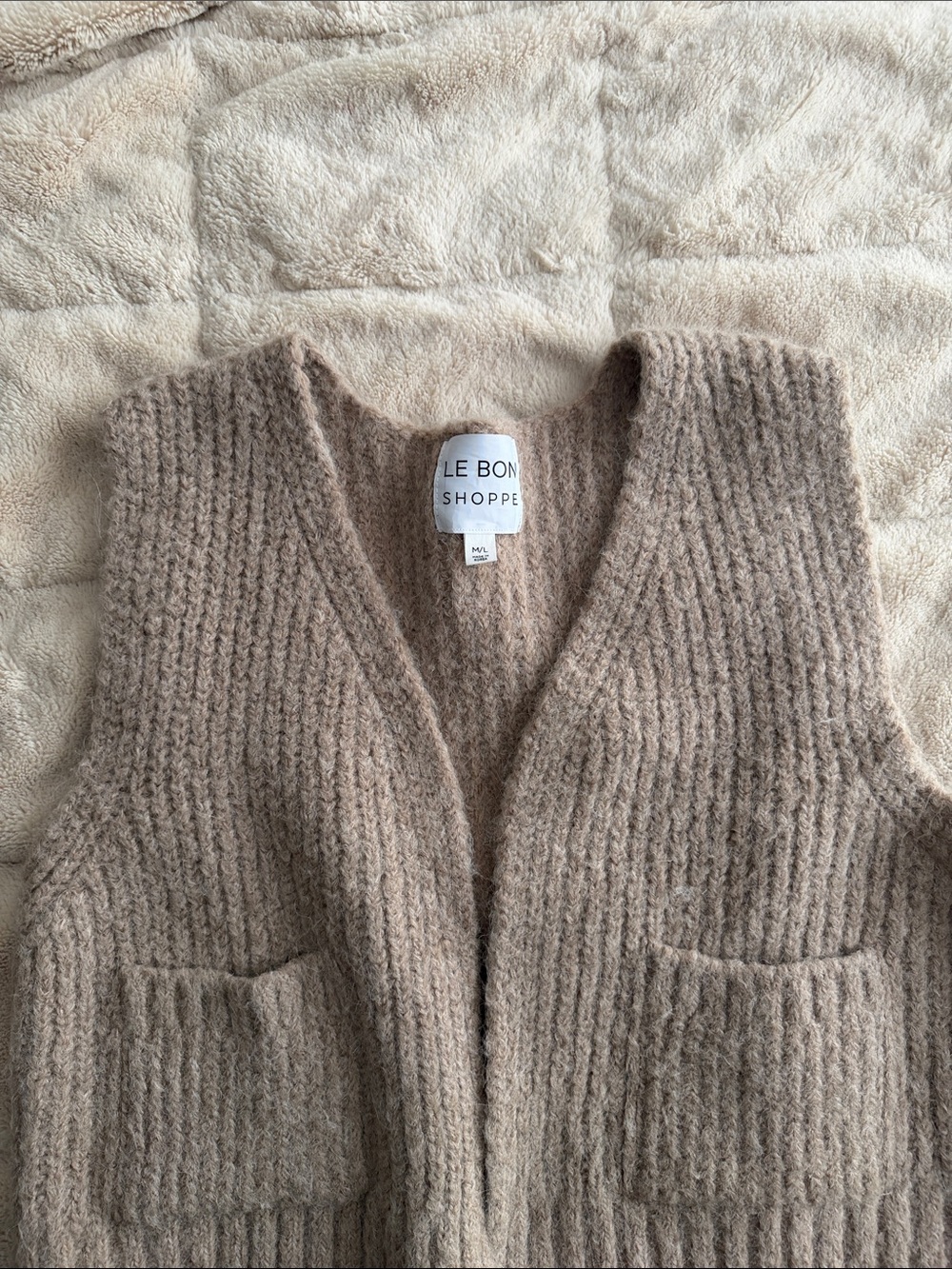 Le Bon Shoppe Tan Knit Vest with Front Pockets